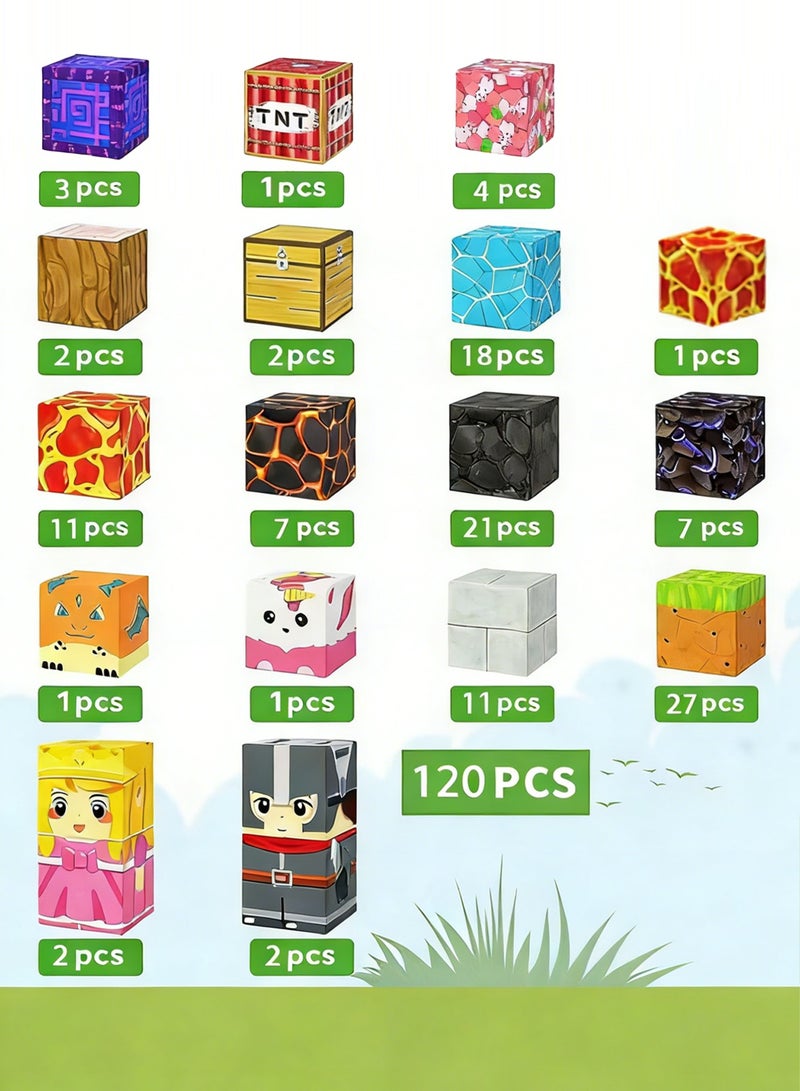 Paka Rabbit 120PCS High-Strength Magnetic Blocks - Build Mine Magnet World Magic Portal Set, Magnetic Tiles 1" Building Blocks Toddler Toys STEM Sensory Toys for 3+ Year Old Boys & Girls, Creative Kids Games. - Image 3